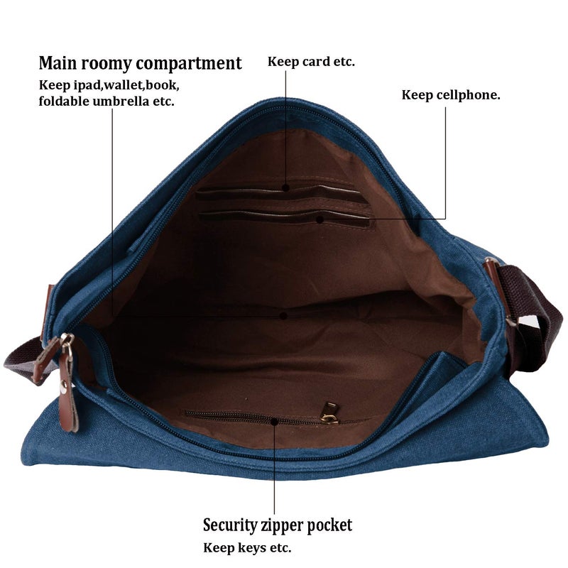 Mactso Vintage Canvas Satchel Messenger Bag for Men Women,Travel Shoulder bag 13.5" Laptop Bags Bookbag (Blue) - Image 3